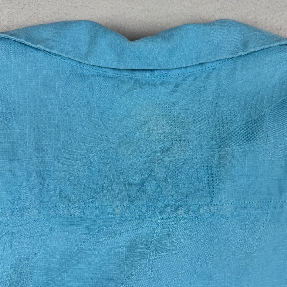 Tommy Bahama Mens XL Embroidered Silk Tropical Leaf Jacquard Camp Shirt Blue - Picture 9 of 11